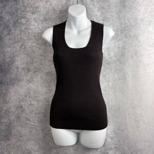 St John Women's Wool Blend Knit Ribbed Sleeveless Tank in Mahogony Brown NWT